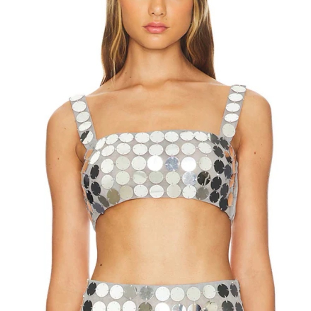 Lovers and Friends Gilles Sequin Crop Top in Disco Silver Size XS